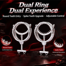 Load image into Gallery viewer, Adjustable Dual Ring Metal Cock Ring with Weighted Chains – round and spike inner ring comparison