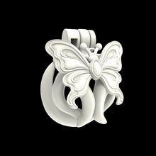 Afbeelding in Gallery-weergave laden, White Butterfly Wing Inverted Chastity Cage three-quarter view