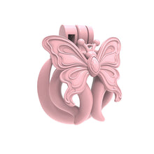 Afbeelding in Gallery-weergave laden, Pink Butterfly Wing Inverted Chastity Cage three-quarter view