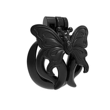 Afbeelding in Gallery-weergave laden, Black Butterfly Wing Inverted Chastity Cage three-quarter view
