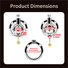 Lade das Bild in den Galerie-Viewer, Cloud Bell Metal Chastity Cage S and L front dimensions and four base ring sizes