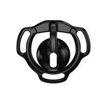 Load image into Gallery viewer, Black Eclipse Dome chastity cage front view showing the rounded cover, vertical bridge and oval opening