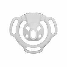 Lade das Bild in den Galerie-Viewer, White Firefly flat chastity cage front view showing the raised center rim and four surrounding openings