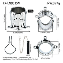 Lade das Bild in den Galerie-Viewer, Flame Cutout Stainless Steel Chastity Cage with Restraint - Beaded cord M size dimensions
