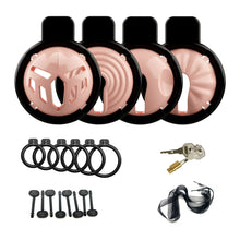 Lade das Bild in den Galerie-Viewer, Black and pink four-in-one chastity cage set with base rings and accessories