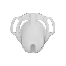 Load image into Gallery viewer, White Galaxy Shell chastity cage front view showing the smooth cover and lower openings