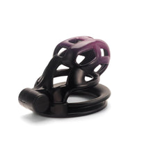 Load image into Gallery viewer, Gradation Black Purple Mamba Chastity Cage 2026 Edition lock and ring details