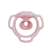 Load image into Gallery viewer, Pink Halo Ring flat chastity cage rear view showing its inward-facing center profile