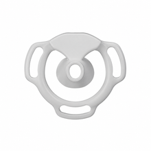 Load image into Gallery viewer, White Halo Ring flat chastity cage front view with a circular center opening and three strap slots