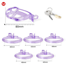 Load image into Gallery viewer, Ice Vision Desigh Purple Mamba Chastity Cage size comparison