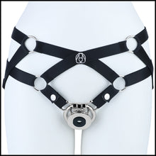 Load image into Gallery viewer, Mirror Polish Flat and Inverted Chastity Cage – flat cage with black support belt