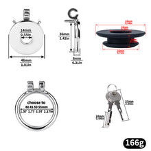 Load image into Gallery viewer, Mirror Polish Flat and Inverted Chastity Cage – flat cage, ring and silicone gasket size chart
