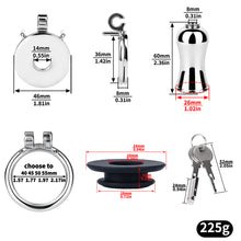 Load image into Gallery viewer, Mirror Polish Flat and Inverted Chastity Cage – long 60 mm inverted insert and ring size chart