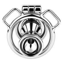 Load image into Gallery viewer, Mirror Polish Flat and Inverted Chastity Cage – Inverted Long (60 mm) rear view without belt