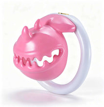 Afbeelding in Gallery-weergave laden, Pink and white Monster Mouth chastity cage from an angled view