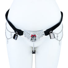 Lade das Bild in den Galerie-Viewer, Qiling Metal Chastity Pants with Chains front view on mannequin
