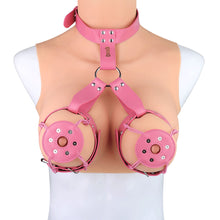 Load image into Gallery viewer, Pink riveted breast harness collar shown on a display mannequin
