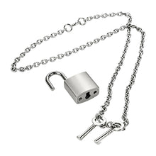 Load image into Gallery viewer, Silver Scale Armor Chain Chastity Pants padlock and chain close-up