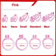 Load image into Gallery viewer, Stripe Mamba Chastity Cage with 4 Arc Rings size comparison