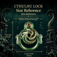 Load image into Gallery viewer, Abyssal Eye Alloy Chastity Cage size chart showing 81 mm overall height and 65 mm overall width