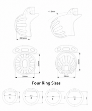 Lade das Bild in den Galerie-Viewer, Ventilated cage and four base ring size chart in millimeters