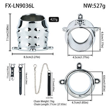 Load image into Gallery viewer, Ventilated Weighted Stainless Steel Chastity Cage with Chain – size L leather strap measurements