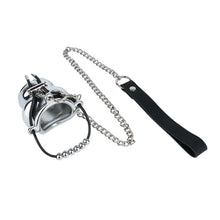 Load image into Gallery viewer, Weighted Stainless Steel Chastity Cage with Chain – beaded rope cage with chain