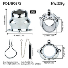 Load image into Gallery viewer, Weighted Stainless Steel Chastity Cage with Chain – size S beaded rope measurements