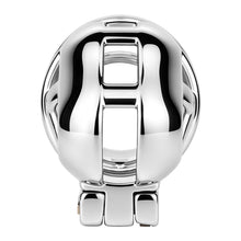 Afbeelding in Gallery-weergave laden, Front view of polished silver Yaokai chastity cage with cutout cage