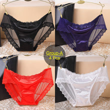 Load image into Gallery viewer, 4 Pcs sexy transparent lace with luxurious satin Panties