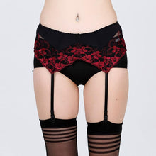 Load image into Gallery viewer, Embroidered Red Floral Garter Belt