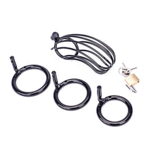 Load image into Gallery viewer, Black Metal Cock Cage 4.33 Inches Long Three Rings Included