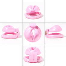 Load image into Gallery viewer, Pink Chastity Cage With 4 Rings Pussy Shaped