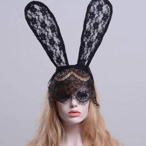 Sexiness Overload Lace Bunny Ears Mask Helmet Chastity Cage Co 7561