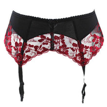 Load image into Gallery viewer, Embroidered Red Floral Garter Belt