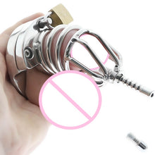 Load image into Gallery viewer, Stainless Steel Chastity Cage Ball Stretcher with Urethral Catheter Cock Cage