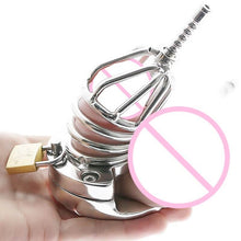Load image into Gallery viewer, Stainless Steel Chastity Cage Ball Stretcher with Urethral Catheter Cock Cage