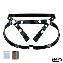 Load image into Gallery viewer, Black silicone chastity support belt with included U-shaped trimming blade and storage box
