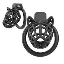 Afbeelding in Gallery-weergave laden, Black Dog Head Plastic Chastity Cage front and side views on white
