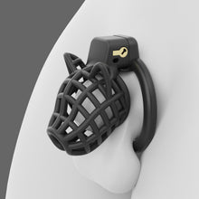 Afbeelding in Gallery-weergave laden, Black Dog Head Plastic Chastity Cage shown on a neutral display model
