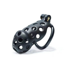 Load image into Gallery viewer, Black Hole Mamba Chastity Cage Kit 1.77 To 4.13 Inches Long 2026 Edition lock and ring details

