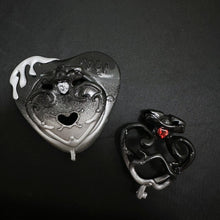 Load image into Gallery viewer, Actual Black Spade resin product photograph showing textured dark finish and clear and red gem accents
