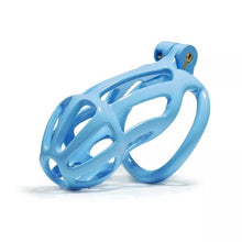 Load image into Gallery viewer, Blue Stripe Mamba Chastity Cage Kit 1.77 To 4.13 Inches Long 2026 Edition lock and ring details

