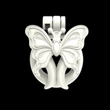 Load image into Gallery viewer, White Butterfly Wing Inverted Chastity Cage front view
