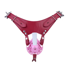 Afbeelding in Gallery-weergave laden, Pink vibrating Candy Heart chastity cage with red waist belt

