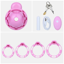 Afbeelding in Gallery-weergave laden, Pink vibrating Candy Heart cage, remote control, charger, lock and rings
