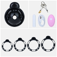 Afbeelding in Gallery-weergave laden, Black vibrating Candy Heart cage, remote control, charger, lock and rings
