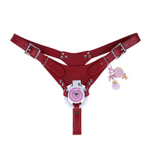 Load image into Gallery viewer, Pink and white cage with catheter and red belt
