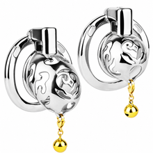 Lade das Bild in den Galerie-Viewer, Cloud Bell Metal Chastity Cage S and L cage styles with detachable bells on white background
