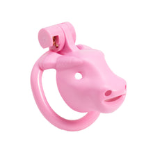 Lade das Bild in den Galerie-Viewer, Pink Cretan Bull chastity cage from the side with attached base ring
